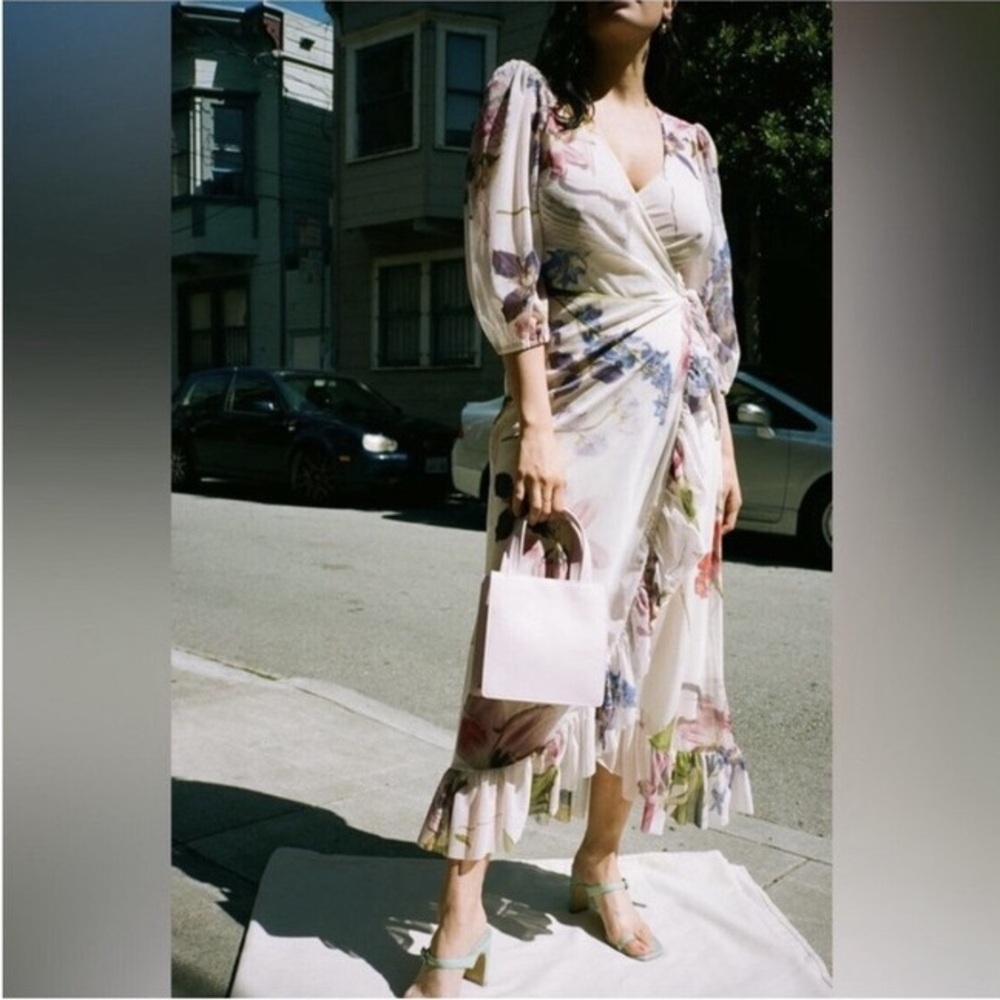 GANNI Tilden Mesh Floral Wrap Dress Sz 36 / 4 - Picture 3 of 8